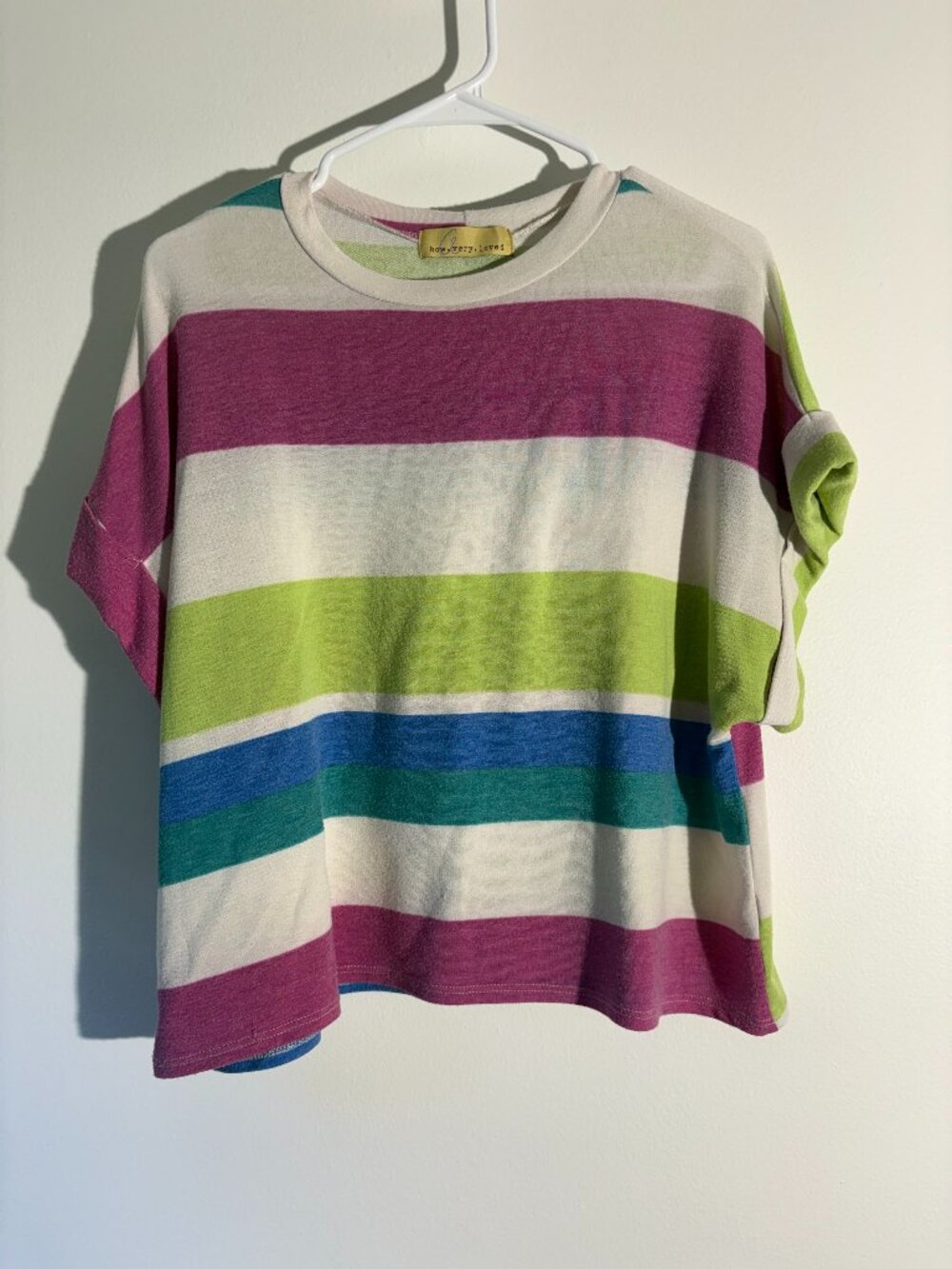 how.very.loved Striped Knit Top Womens Short Sleeve Cuffed Crop Summer Blouse